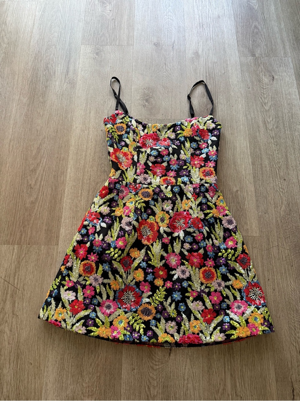 helsi cora black floral sequin embellished mini party cocktail dress size XS